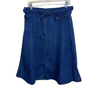 Jingler C&A Womens Denim A-Line Skirt With Button Details & Tie Waist Size 18